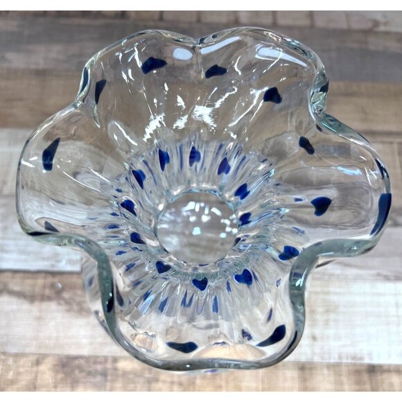 Blue Heart Art Glass Decorative Vase With Unique Wavy Design - Picture 4 of 6